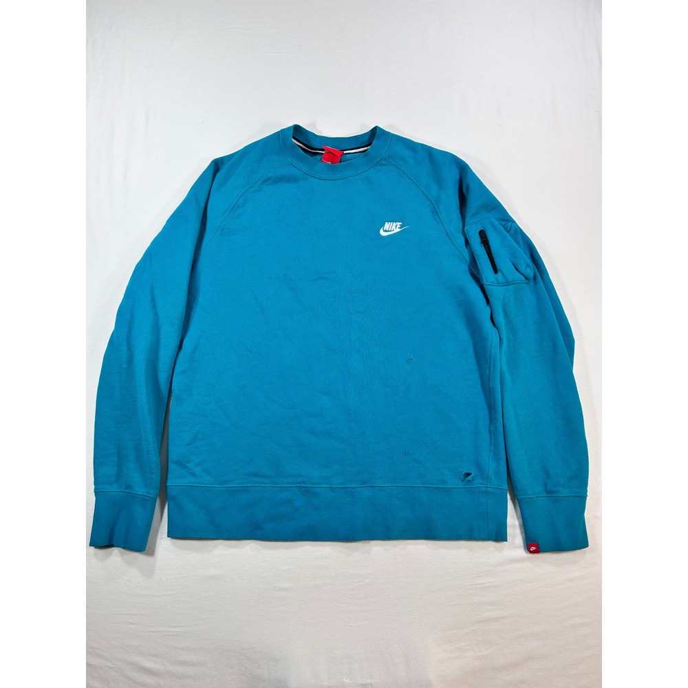 Nike Mens Teal Blue Raglan Crewneck Sweatshirt Zipper Arm Pocket Size L